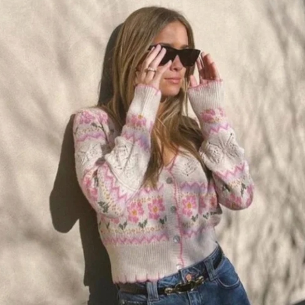 Zara Blogger Fave Floral Jacquard Knit Cropped Cardigan Small - Picture 4 of 14